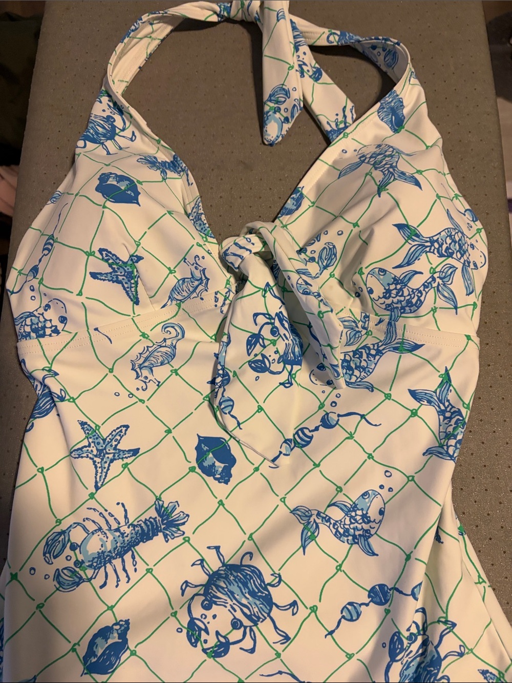 Women’s White & Blue Sea Life Halter One-Piece Swimsuit - NEW